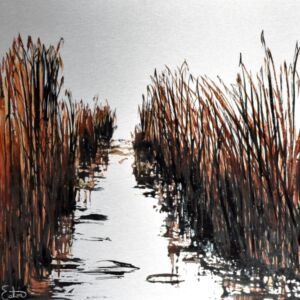 Sue Eaton Whispering Reeds by Sue Eaton - ink on aluminium