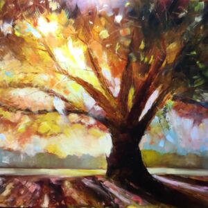 Oil Tree Sunset with oil by Bob Deller