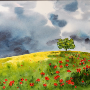 Watercolour Storm clouds gather by Frances Barthorpe