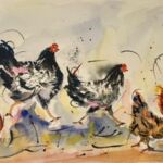 Watercolour Hot to trot poultry by Claire Weeks