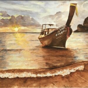 Acrylics Sunset boat by Di Fackerall