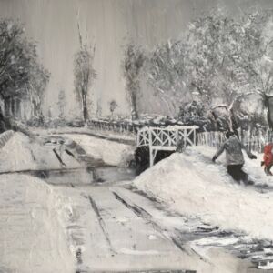 Acrylics The wooden bridge over the river Rom by Di Fackerall