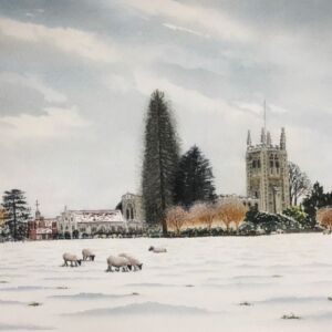 Watercolour Kentwell view of Long Melford Church by Julie Iveson