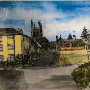 Pen and wash Church Walk, Long Melford by Rosemary Bayliss