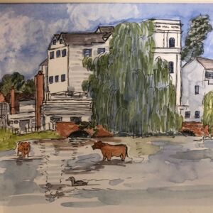 Pen and wash The Mill Hotel Sudbury by Rosemary Bayliss