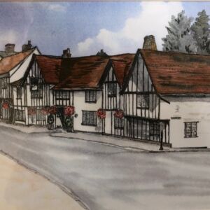 Pen and wash The Swan Hotel, Lavenham by Rosemary Bayliss
