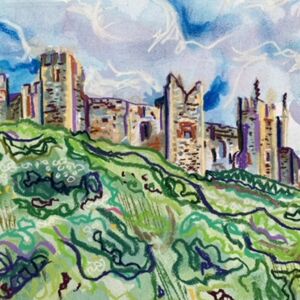 Pastel Framlingham Castle on the hill by Patrick Will Baker