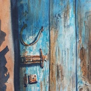 watercolour Old blue door by Caryn Noad