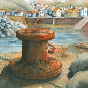 watercolour Rusty Bollard by Caryn Noad